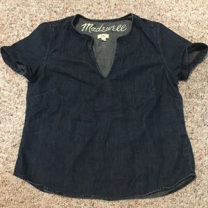Madewell Denim Blue Short Sleeve V Neck Shirt